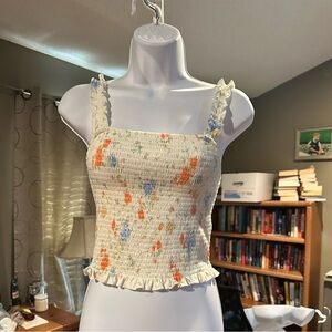 Floral Smocked Ruffle Trim Top - Multicolor